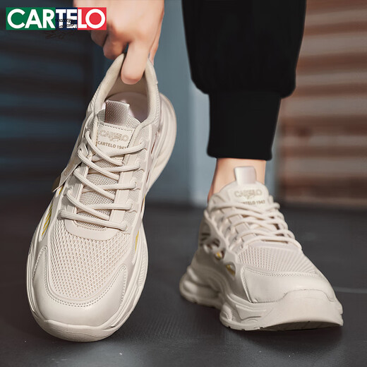 CARTELO men's shoes summer mesh shoes men's breathable casual dad shoes men's heightened soft sole sneakers beige 43