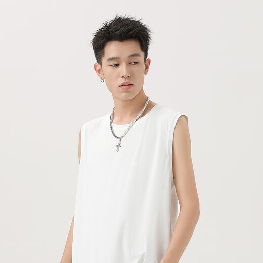 名创优品（MINISO）冰丝背心男2025新款防晒透气男士运动健身无袖坎肩t恤 白 XL