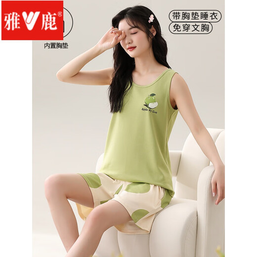 Juego de pijamas sin mangas para mujeres yalu Traje para el hogar de la casa de la casa de la casa de los casas de gran tamaño de algodón de algodón delgado OZM B1105 L (sugerido 95-115Jin [Jin es igual a 0.5 kg])