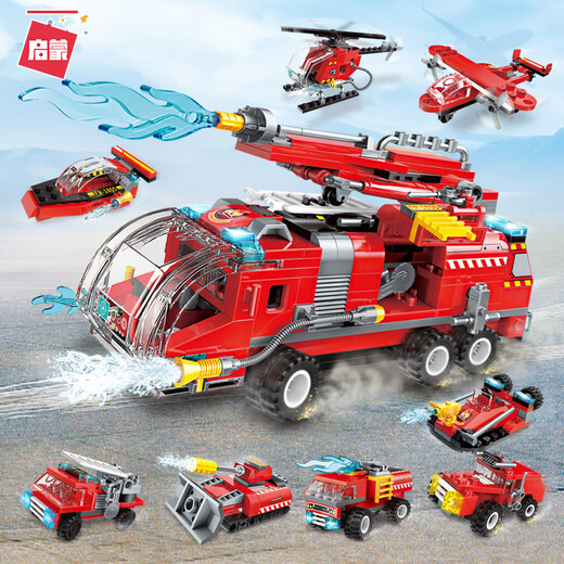 Enlightenment Fire Protection Series Building Block Car Small Particle Assembly Children's Toy Car 6-12 Years Old Boy Gift 1805 12027/Fire Rescue Helicopter