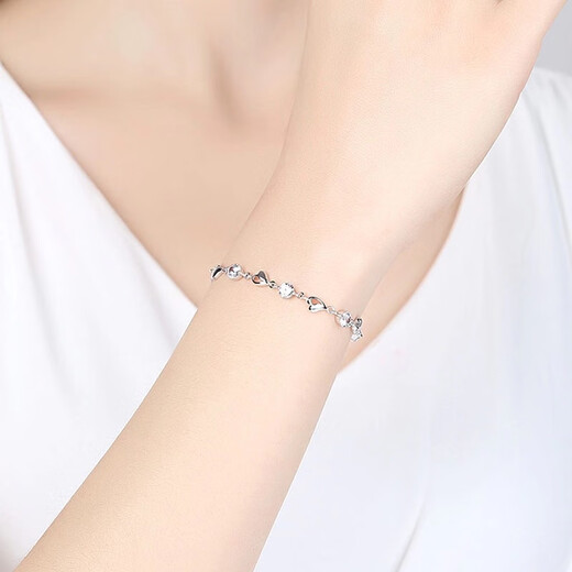 Guanpu Pavilion Fat Donglai's same style pt950 platinum bracelet PT950 women's moissanite four-leaf clover light luxury niche exquisite hand ornaments love you bracelet + certificate gift box