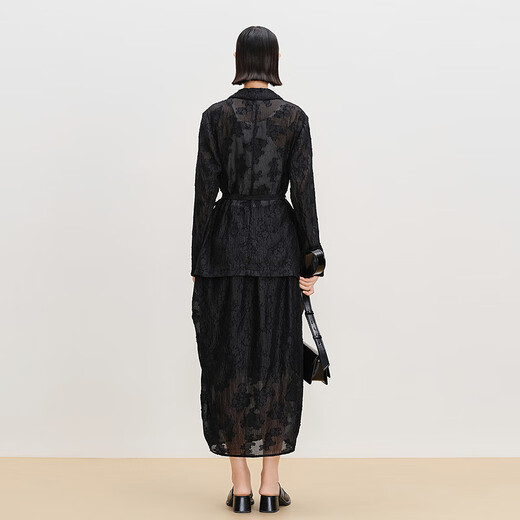 AUM Easy Suit 2025 Spring New Fashion Elegant Jacquard Cut Black Blazer Skirt Black Suit L