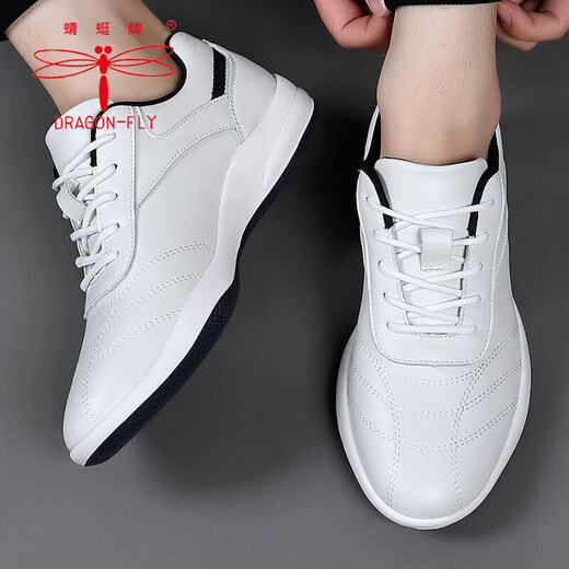 Zapatos para hombres de la marca Dragonfly Nuevos zapatos de cuero para hombres versátiles deportes y zapatos casuales de cuero de vaca coreana resistente al desgaste suave zapatos de carrera de lateral suave hombres 9877 altura interna blanca Aumento 38