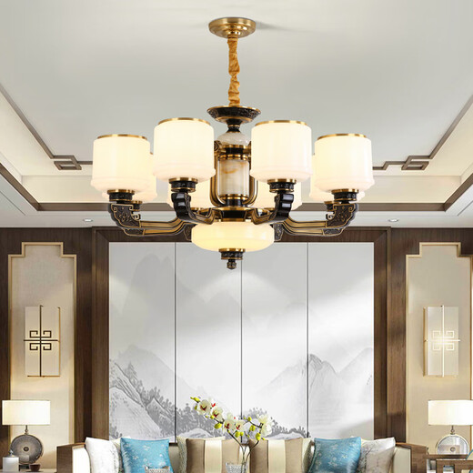 Ling Yuxun's new Chinese dustproof chandelier home atmospheric living room lamp modern simple dining room lamp Zen warm bedroom LED lamp 9902-6 heads