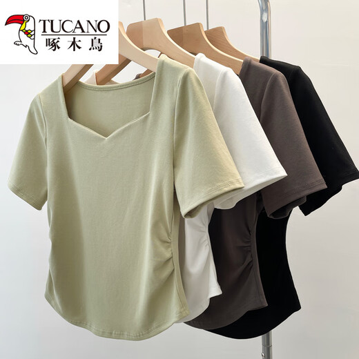 
Woodpecker Large Size Women's Fat mm Summer New Style 2025 Square Collar Irregular Short Sleeve T-shirt Fashion Shoulder Design Top White 13701 3XL Recommended 160-175Jin [Jin equals 0.5 kg]