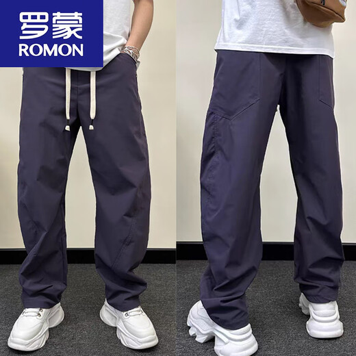 罗蒙（ROMON）弯刀裤男士春秋薄款速干休闲裤直筒宽松阔腿裤显高显瘦痞帅哈伦裤 米白色 145-165斤 XL