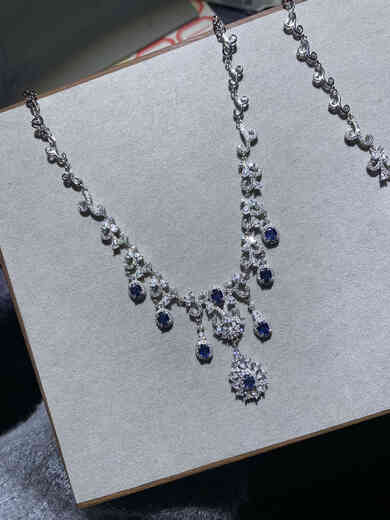 Fujiu Natural Crystal Old Burnt Sapphire Tanzanite Luxurious Palace Temperament Necklace Best Friend Couple Gift Luxurious Tanzanite Chain Set