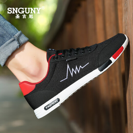 SNGUNY high-end light luxury brand casual shoes men versatile canvas shoes men's shoes spring and autumn new breathable board shoes men's shoes men 6166 black and red cloth 41