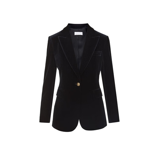 Langzi French retro velvet lapel collar black suit jacket for women winter new commuter suit top night black 2 L