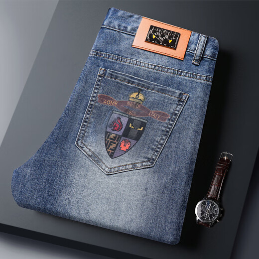 Gozan Luxus High-End Jeans-Print-Spring und Sommer neuer Stil Slim Feet Casual Vielseitige Hose Herrenmarke Tianhu Blue 6630 28 (2 Fuß 1)