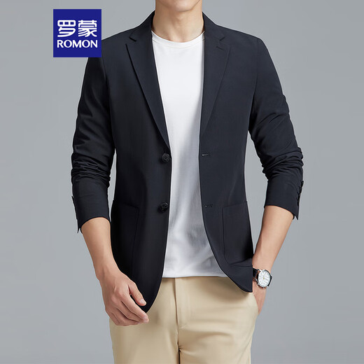 ROMON suit men's four seasons casual small suit business single suit top professional formal jacket 2322 black XL