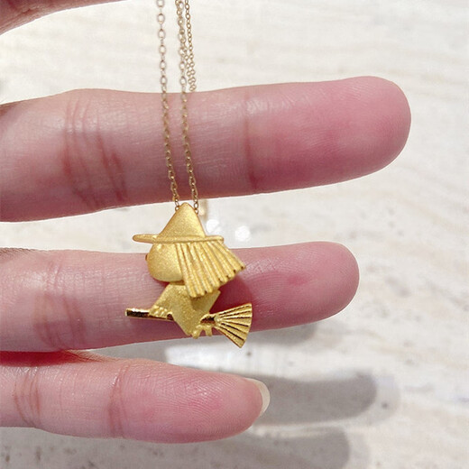 Olevo little witch necklace for women sterling silver plated 18K gold broom pendant clavicle chain design niche fashion high-end little witch necklace