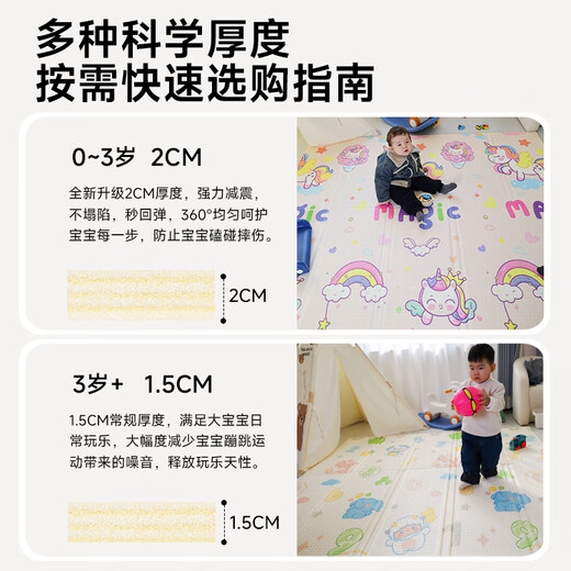 Smiley bear baby crawling pad xpe thickened 0 formaldehyde folded thickened baby crawling pad children's home non-toxic and odorless floor mat Magical unicorn * cute pet number [foldable - double-sided XPE] 200*180cm* thickness 2.0cm