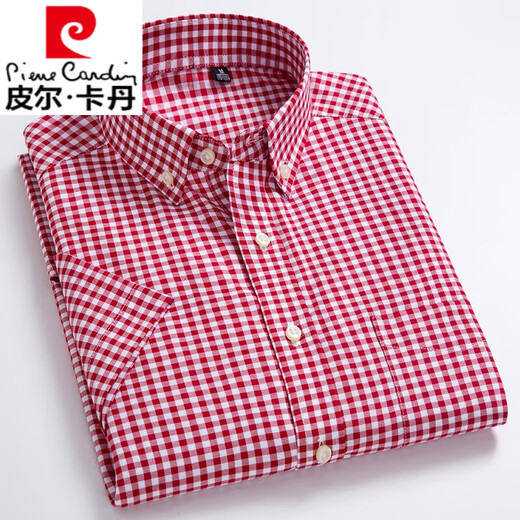 Pierre Cardin reines Baumwoll kleines rotes Plaidhemd Herren kurzärmelige lässige koreanische Version Sommer Japaner Männer halbärmelter kariertes Hemd Zoll Trendy Red Plaid 962 S 38