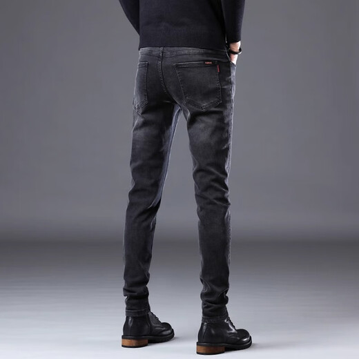 JEEP SPIRIT genuine Jeep high-end jeans men 2025 summer thin slim foot high-end elastic casual pants men 1048 black regular size 32 size waist circumference 2 feet 5 suitable for 130-140Jin [Jin equals 0.5 kg]