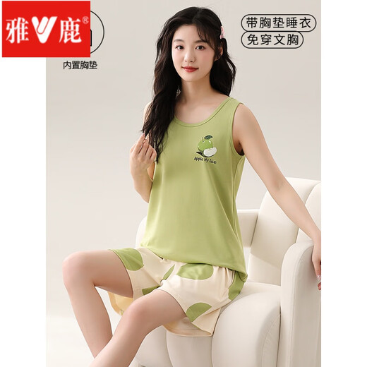 Juego de pijamas sin mangas para mujeres yalu Traje para el hogar de la casa de la casa de la casa de los casas de gran tamaño de algodón de algodón delgado OZM B1105 L (sugerido 95-115Jin [Jin es igual a 0.5 kg])