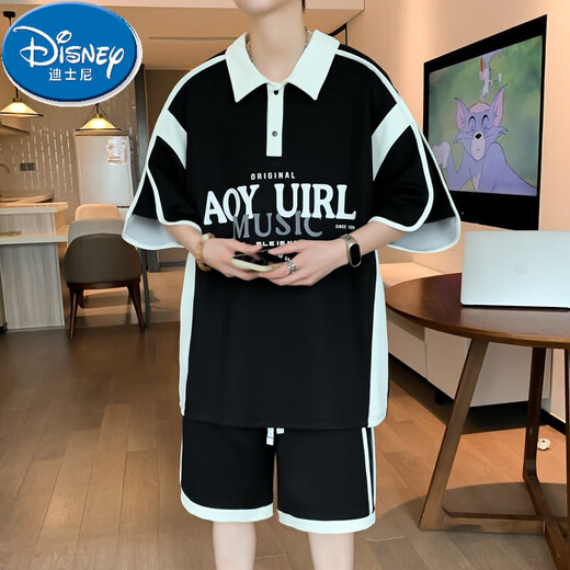 Disney (Disney) T-shirt à manches courtes de 12-15 ans Vêtements de garçons de 12-15 ans 13 élèves de lycée Polo Polo 14 Costume d'été pour enfants 6629 noir (short à manches + shorts) Assurance qualité 170 m 90-110jin [Jin est égal à 0,5 kg]