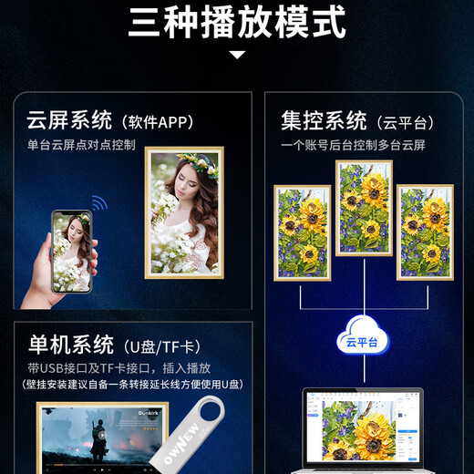 OWNEW intelligentes elektronisches Fotoalbum Boe-Malbildschirm, Papier-Augenschutzbildschirm, elektronischer Fotorahmen, hängendes Gemälde, HD-Bildschirm, dekoratives Wandbild, Mobiltelefon, APP, Computer, Fernübertragung von Fotos, 55 Zoll, Teakholzfarbe