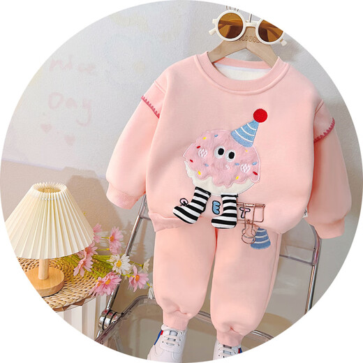 Disney (Disney) baby girl autumn and winter clothing velvet suit one and a half years old 6 7 8 9 11 months old baby clothes split thickened little girl pink casual suit (spring and autumn without velvet) 73 cm