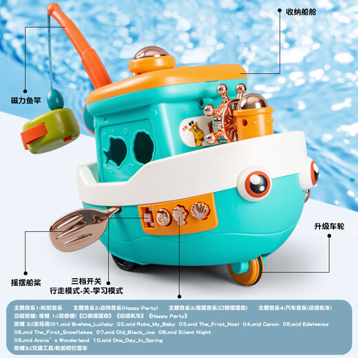 Smart Little Expert Children's Fishing Magnetic Toy Electric Universal Boat Toddler Puzzle 1 to 3 Years Old 6 Female Baby One Year Old Gift Boy Multifunctional Fishing Boat Green 9914C 3 Sections No. 5 + Screwdriver
