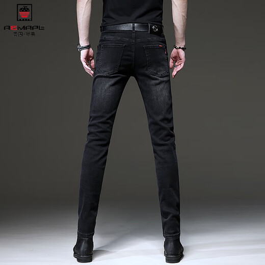 Aemape Frühlings- und Herbst -Herren -Schwarz -Baumwoll -Jeans Koreanische Retro -Retro -Kleine Stretch Casual Hosen 1048 Black 31 [zwei Fuß vier]