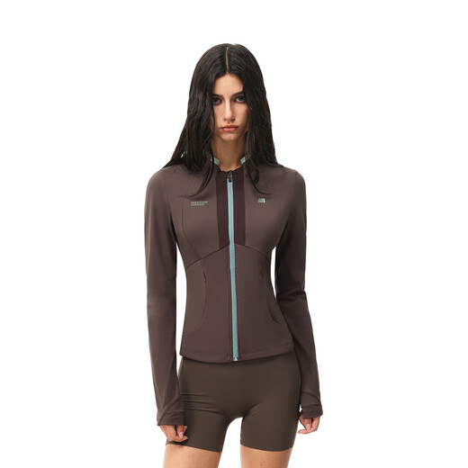 FDR official store quick-drying long-sleeved sports cycling jersey cardigan jacket for women spring zipper slim fit top coffee color S