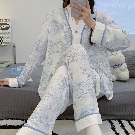 浪莎莫代尔棉月子服夏季薄款产后哺乳孕妇睡衣春秋产妇喂奶宽松家居 SY-9896#水墨画-套装 M