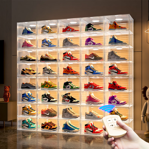 Hualeji aj shoe box storage box transparent shoe storage artifact sneaker shoe wall imitation acrylic shoe cabinet shoe shelf display cabinet upgraded remote control light thickened 2 columns 12 pairs