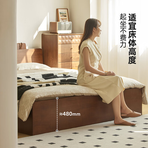 原始原素全实木箱体床现代简约小户型卧室双人橡木高箱储物床L701F P3013橡胶木1.8*2.0m不带插座 箱体床