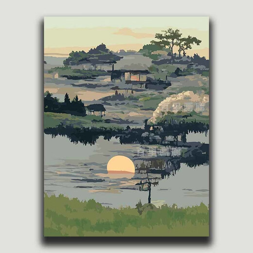 Chinese style landscape digital oil painting DIY coloring sunset sunset scenery living room and dining room handmade decoration painting YF-829 high mountain towering 30*40cm pen + pigment + inner frame