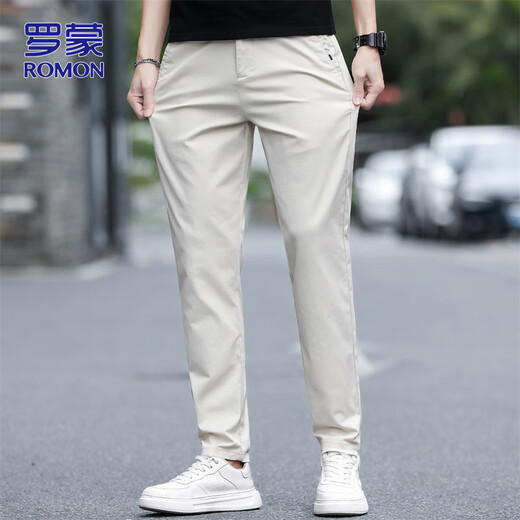 ROMON casual pants men's summer pants men's slim ice silk straight versatile thin trousers men's pants