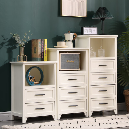 Yu's forest wood all solid wood chest of drawers, installation free, new storage cabinet, solid wood side cabinet, living room, multi-layered American storage cabinet, all solid wood, ivory white, 4 drawers, door-to-door delivery