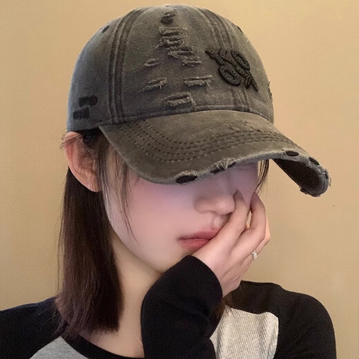Junyao Hat Women's and Men's Baseball Cap Big Head Cap Women's Fashion Simple Casual Face Showing Small Four Seasons Women's Hat Broken KO Letter Baseball Cap Black Gray