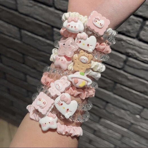 Nouvelle bague de cheveux princesse chérie mignon ensemble populaire kt chaton fille transparente ligne de téléphone quotidien polyvalent 6 pièces petit cercle d'intestin