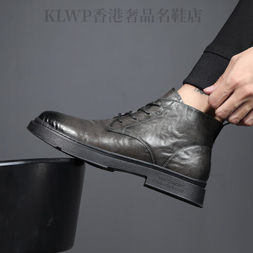 KLWP Hong Kong luxury high-end first-tier brand leather shoes for men new style of mid-low leather pointed-toe Martin boots business formal wear men black single shoes - 39 -