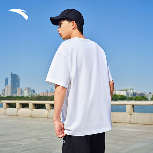 安踏休闲短袖t恤男女同款夏季简约纯色圆领运动打底衫宽松情侣上衣