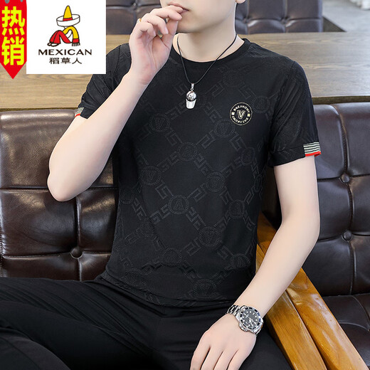 Scarecrow Ice Seide Kurzärärmelte T-Shirt Herren 2025 Sommer Neues schnell trocknendes Sweatshirt Dünnes T-Shirt Trendy Herren-halbärmelte T-Shirt 869-V Kurzärmelig Khaki M [Vorgeschlagen 90-105jin [Jin gleich 0,5 kg]]]