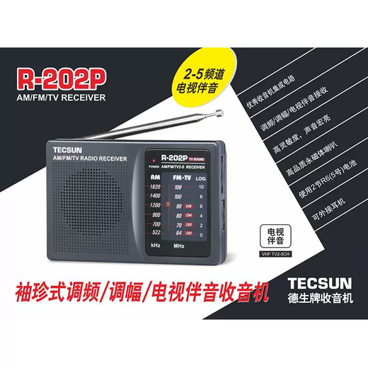 Tecsun R-202P radio portable for the elderly English CET-4 and CET-6 college entrance examination listening test radio mini broadcast semiconductor 202P standard + battery charger + 4 rechargeable batteries