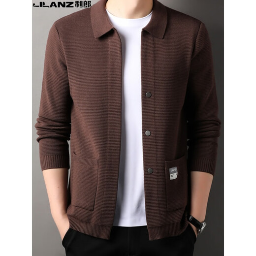 Lilang men's wool knitted cardigan for middle-aged and young autumn and winter fashion casual men's lapel cardigan jacket trendy black [8625] M 165 [120Jin [Jin equals 0.5 kg] below]