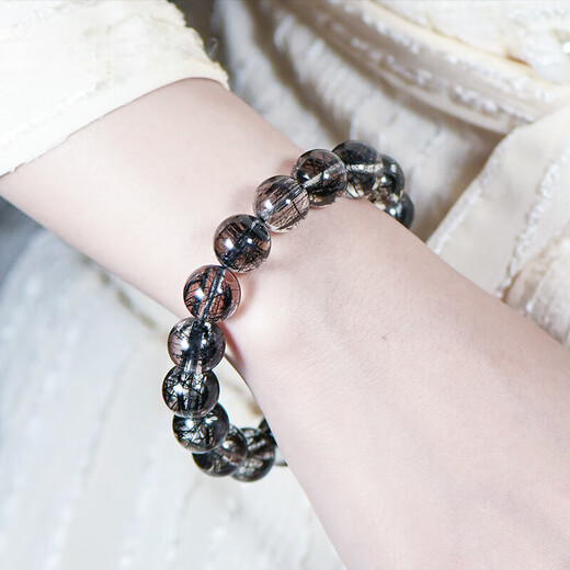 Eternal symbol light luxury brand natural crystal bracelet for women, collection grade Brazilian 7A+ old mine black hair crystal bracelet for men's birthday gift, no leakage of wealth, jewelry grade ink painting, about 10