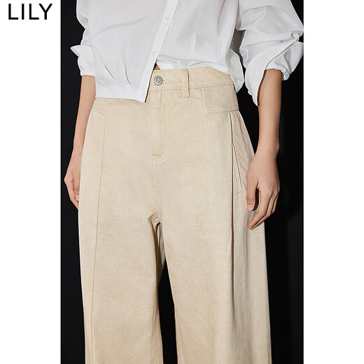 Lily2025 Spring New Lycel Cotton Plant teint à haute taille Venue polyvalente Pantalon de pantalon à jambes larges haut de gamme pour les femmes 716 Khaki léger M