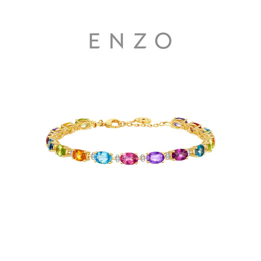 Chow Tai Fook ENZO Rainbow Pledge 18K gold set with colorful gemstones and diamond bracelet EZV8785 17.5cm