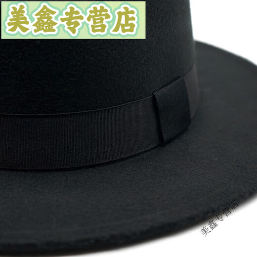 Lanlingfang rétro British Style Black Ribbon Plat Top Hat Hepburn Gentleman Jazz Hat Flat Brim Woolen Wide Brim Men and Women Hat Hat Top Flat Grey