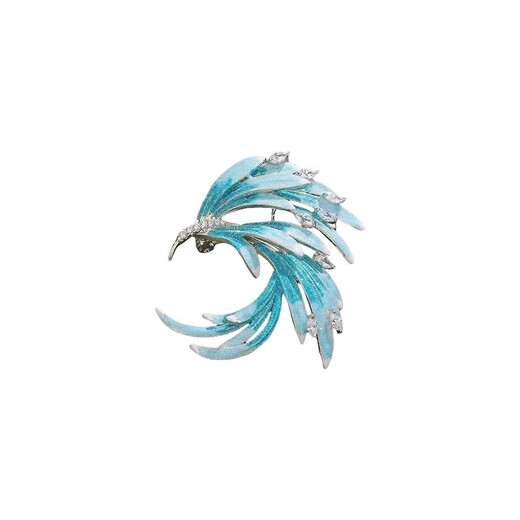 Swiss jewelry industry Chinese style brooch, best-selling enamel gradient micro-inlaid zirconium phoenix tail pin buckle, elegant large collar suit accessories, Blue Phoenix