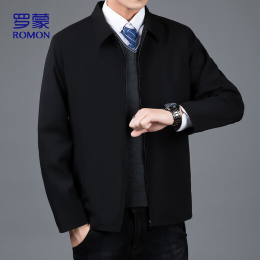 Romon Jacket Men's Spring Business Lapele Mener Jacket Ejecutivo Cadre Cadre Estilo de estilo Dad atueño Zh675 Black XL