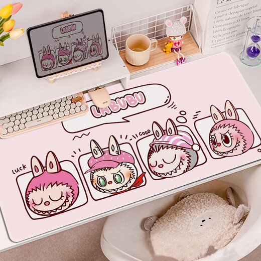 Labubu Peripheraler Maus-Pad übergroße Labbu-Schreibtisch-Pad süße Cartoon Girl Office Computer Keyboard Pad QE-2629 Kommen Sie auf, Arbeiter Nr. 4mm x 800x300mm