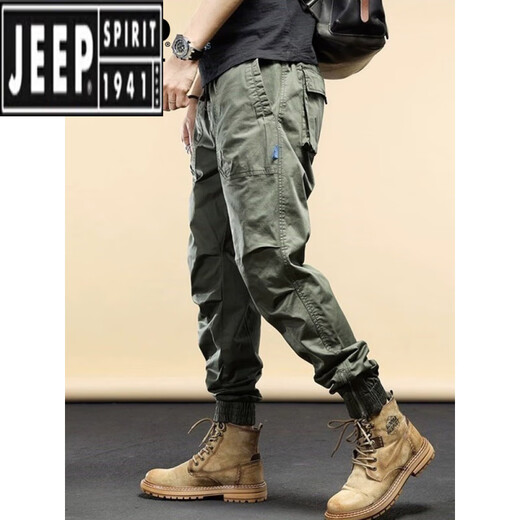 吉普（JEEP）休闲裤男士秋季潮牌帅气运动束脚裤新款户外工装长裤子男 JP679-黑色 36 【建议170-180斤】