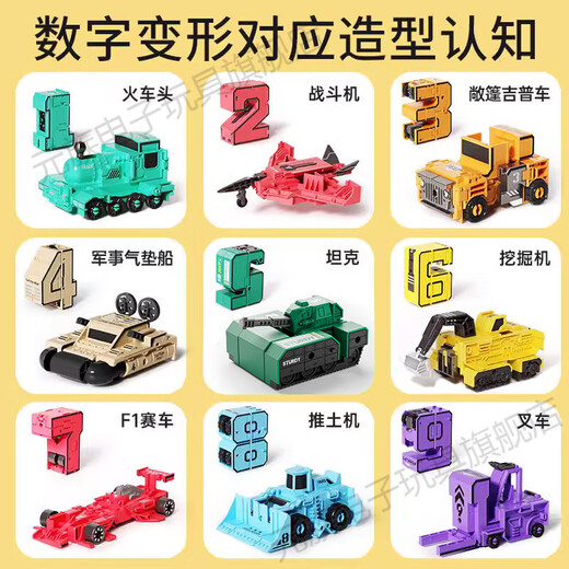 Número de clan Yuan Toy de deformación de 0 a 9 combinación de combinación ampliada Robot 3-6 años Diamond Mecha Car Boy 8 Regalos Número de aumento 0-9 [Caja de pedido de correo] Armadura del casco