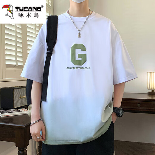 Holzspecker schwerer Gradienten Kurzarm T-Shirt Herren Sommertrendmarke 2025 Neues halbe Ärmel Loose Teen Top 3523 Rot [Single Top] 3xl