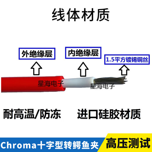 钜翔常州同惠TH90003R耐压仪测试夹线TH9201高压鳄鱼夹三角插头测试线 红色 1根 0.5米